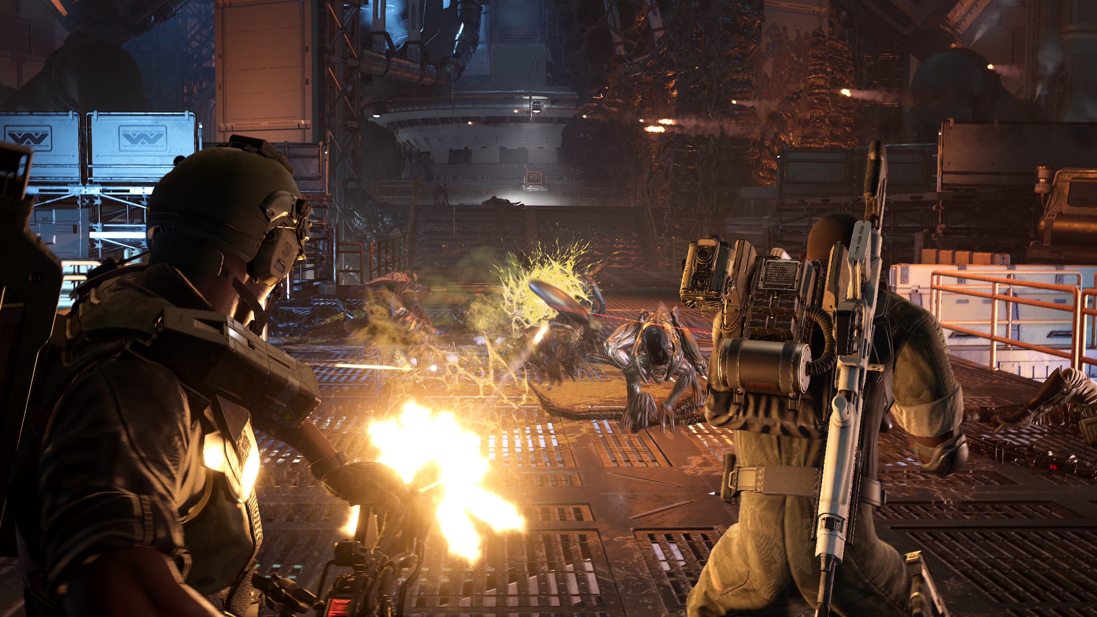 A squad in a high-contrast facility scene